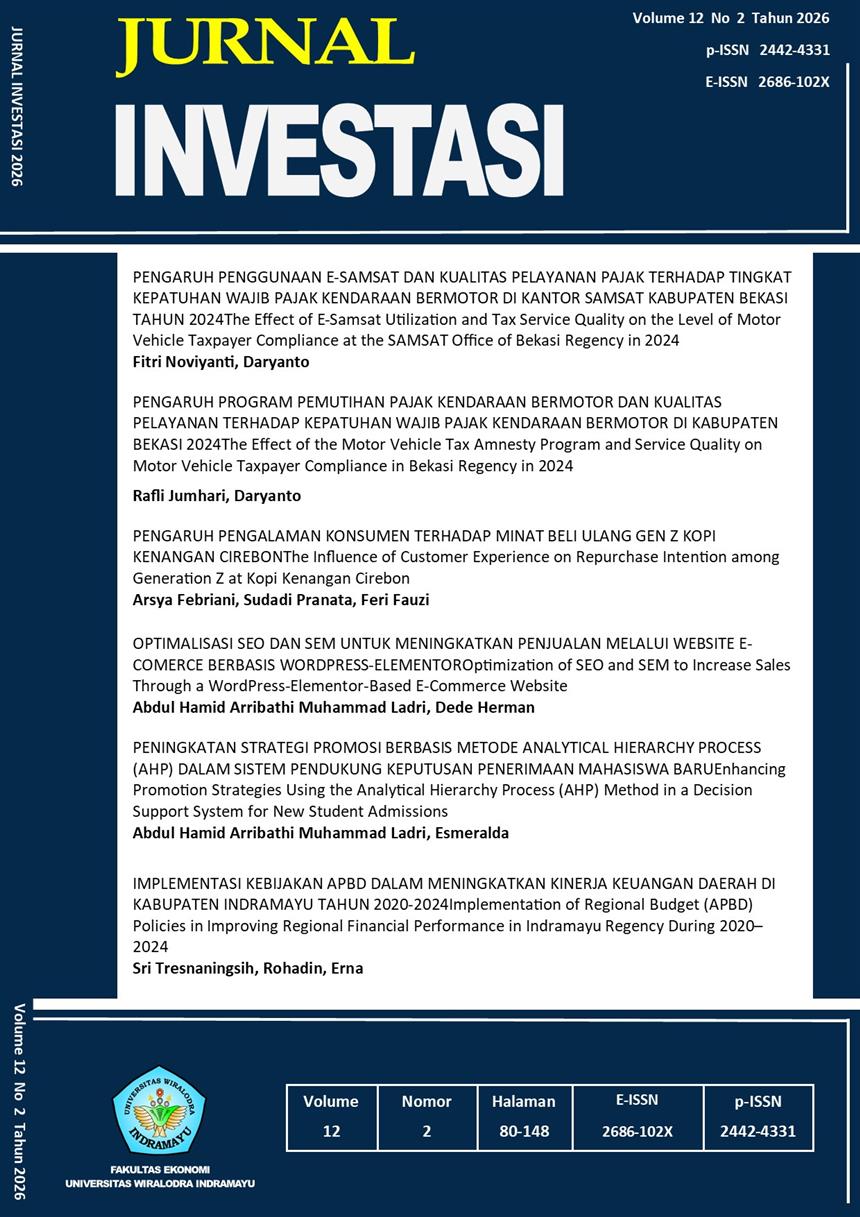 					View Vol. 12 No. 2 (2026): Jurnal Investasi Vol. 12 No. 2
				