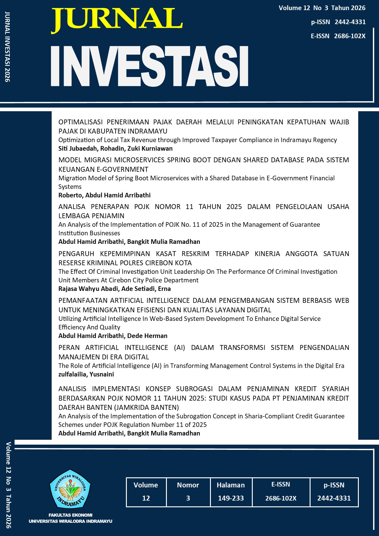 					View Vol. 12 No. 3 (2026): Jurnal Investasi  Vol. 12 No. 3
				